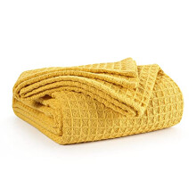 EHC Luxuriously Soft Chunky Waffle Cotton Throws Large Sofa Bed, Sofa, Couch Blanket Bedspread, Double, 150 x 200 cm - Yellow