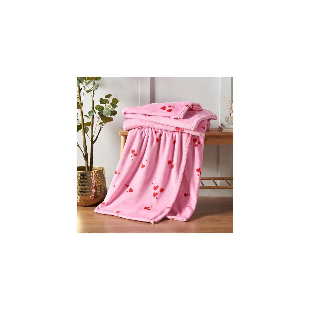 Catherine Lansfield Heart Cosy Fleece Oversized 200X240cm Blanket Throw Pink - Image 2