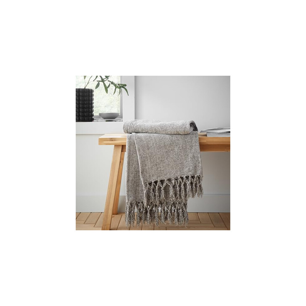 Catherine Lansfield Wilson Plain Chenille, 130X170 Cm, Blanket Throw, Grey - Image 2