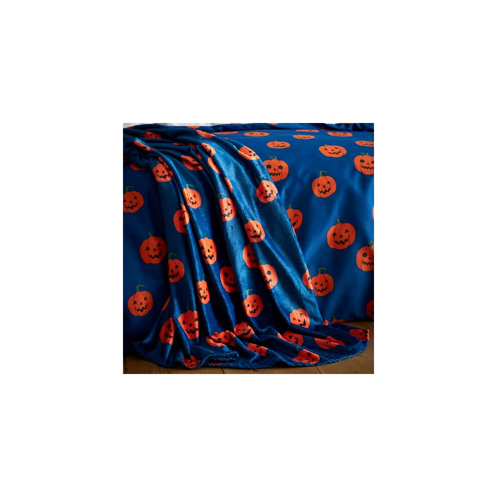 Catherine Lansfield Unisex Navy Halloween Pumpkins Cosy Fleece Blanket Throw In | Size: 130 Cm X 170 Cm - Image 10