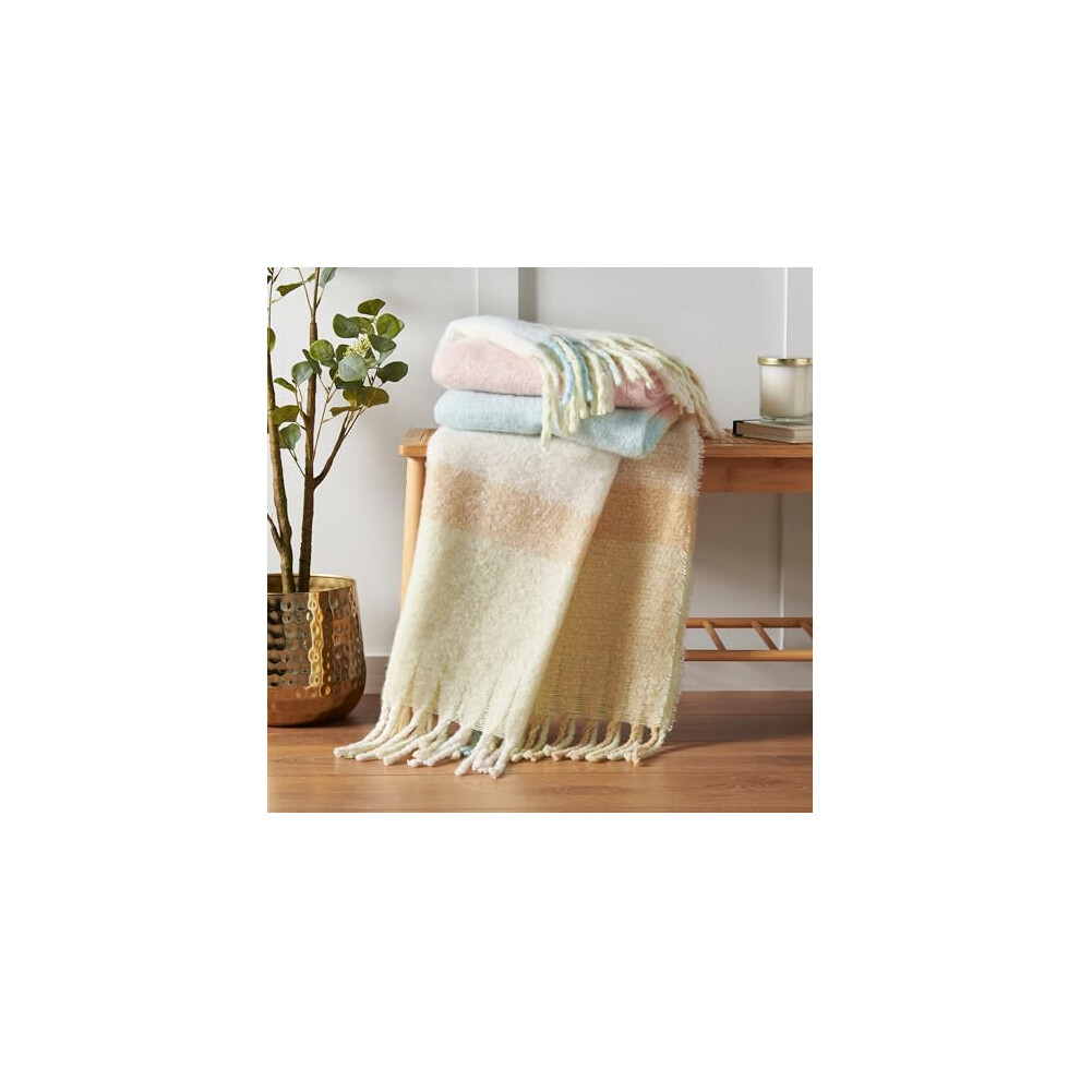 Catherine Lansfield Faux Mohair Check 130x170 cm Blanket Throw Pastel - Image 2