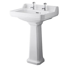 MILANO Comfort Height White Pedestal 2 Tap Hole Bathroom Basin 595 x 470mm