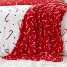 Catherine Lansfield Christmas Candy Cane Fleece 130x170cm Blanket Throw Red White