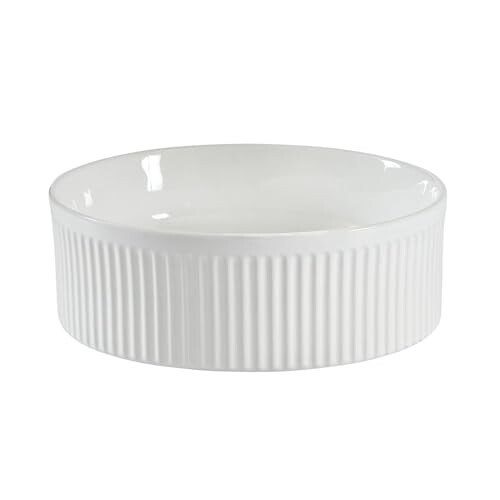 Milano MILANO White Ceramic Round Fluted Countertop Bathroom Basin Sink 370mm