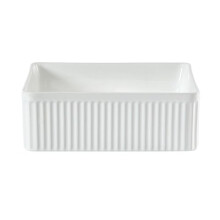 MILANO White Ceramic Square Fluted Countertop Bathroom Basin Sink 380mm