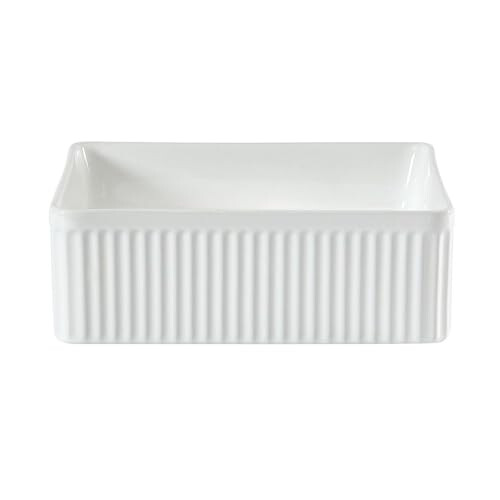 Milano MILANO White Ceramic Square Fluted Countertop Bathroom Basin Sink 380mm