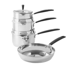 ProCook Gourmet Stainless Steel Cookware Set with Stay Cool Handles Uncoated Induction Pans Dishwasher Safe Cooking Pots - 4 Piece, 14/16/18/24 cm,
