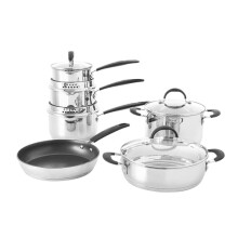 ProCook Gourmet Stainless Steel Cookware Set with Non Stick Frying Pan Uncoated Induction Pans Dishwasher Safe Cooking Pots - 6 Piece, 14/16/18/20/24