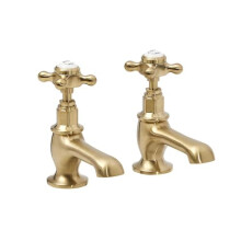 Milano Elizabeth Basin Pillar Taps Crosshead Handles - Brushed Brass