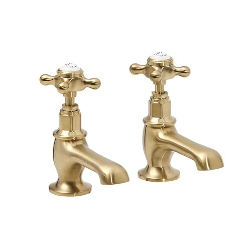 Milano Milano Elizabeth Basin Pillar Taps Crosshead Handles - Brushed Brass