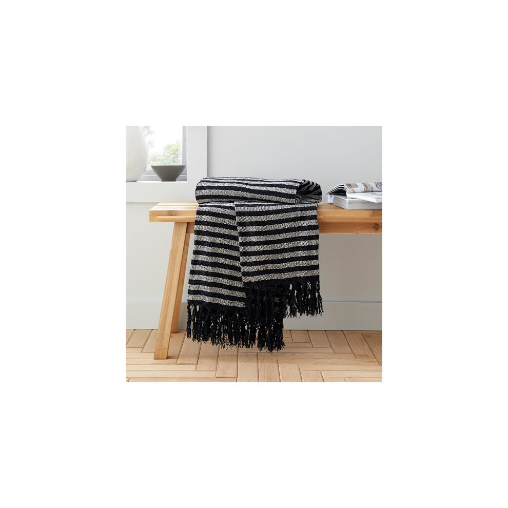Catherine Lansfield Stripe Chenille 130X170cm Blanket Throw Black - Image 3