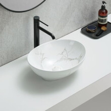 MILANO Marble Effect Oval Countertop Bathroom Basin Sink 405 x 330mm