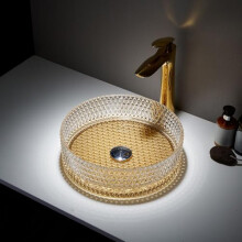 MILANO Amber Crystal Tempered Glass Round Countertop Bathroom Basin 353mm