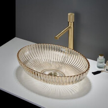 MILANO Amber Crystal Tempered Glass Round Countertop Bathroom Basin 510x350