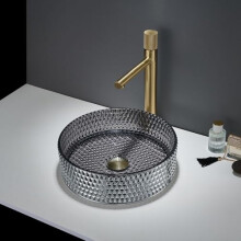 MILANO Smoked Crystal Tempered Glass Round Countertop Bathroom Basin 353mm