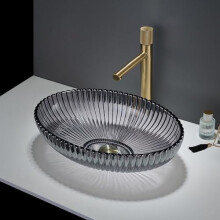 MILANO Smoked Crystal Glass Round Countertop Bathroom Basin 510 x 350mm