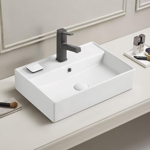 Milano MILANO Chalk Rectangular Countertop 1 Tap Hole Bathroom Basin 500 x 350mm