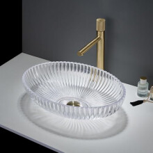 MILANO Clear Crystal Tempered Glass Round Countertop Bathroom Basin 510x350