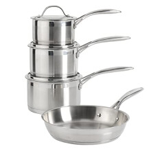 ProCook Professional Stainless Steel Cookware Set of 5 Saucepans Cooking Pots and Frying Pans Uncoated Induction Pans, Dishwasher Safe, 25 Year