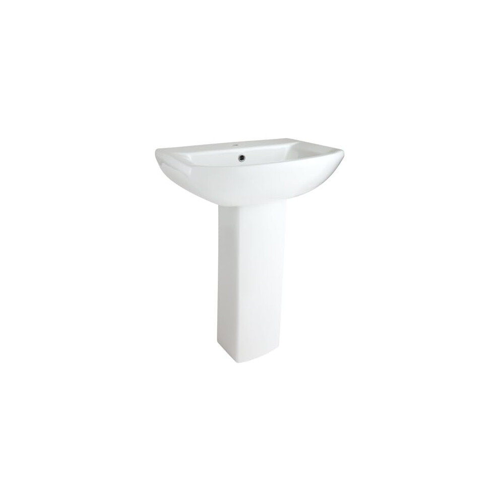 MILANO Freestanding 1 Tap Hole Full Pedestal Bathroom Basin Sink 600x400mm | Ceramic Construction. Conceals Basin Pipework. Contemporary Style. Floorstanding Installation. Fitted With 1 Tap Hole. - Image 2