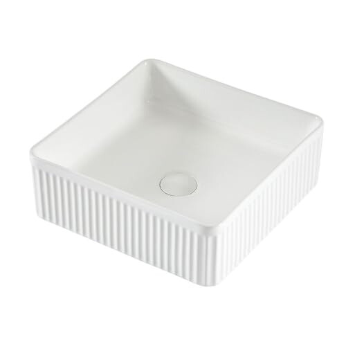 Milano MILANO White Ceramic Square Fluted Countertop Bathroom Basin Sink 380mm 1