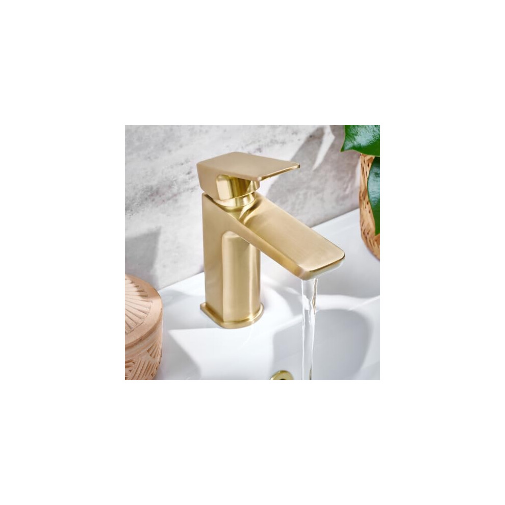 Modern Curve Brushed Brass Basin Mono Mixer Tap - Solid Brass Deck Mounted 5056838526125 - Image 2