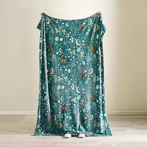 Catherine Lansfield Catherine Lansfield Enchanted Twilight Animals Blanket Throw Forest Green 2