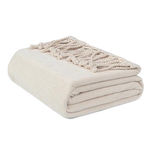 EHC Chenille Throw Blanket, Machine Washable Throws for Sofas Bed Sofa Settee Couch Reversible Bed Cover Over Bedspread, Single, 50" x 60", Beige