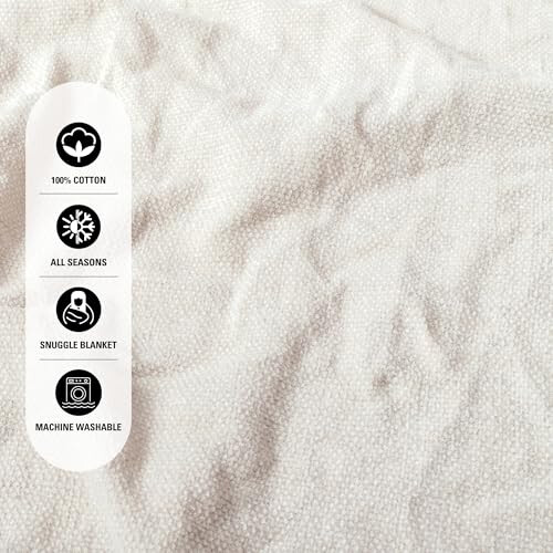 EHC Chenille Throw Blanket, Machine Washable Throws for Sofas Bed Sofa Settee Couch Reversible Bed Cover Over Bedspread, Single, 50" x 60", Beige 1