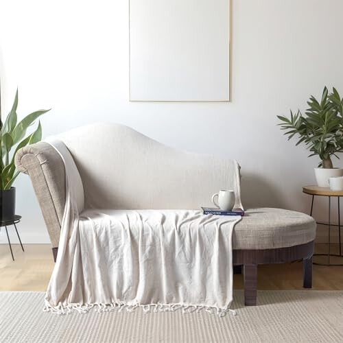 EHC Chenille Throw Blanket, Machine Washable Throws for Sofas Bed Sofa Settee Couch Reversible Bed Cover Over Bedspread, Single, 50" x 60", Beige 2