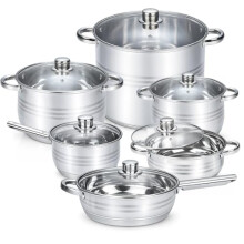 HOMSMYTH 12 Pcs Stainless Steel Pots and Pans Set - Induction Compatible Cooking Pots & Pans with Glass Lids - Casserole, Frypan, Saucepan, and
