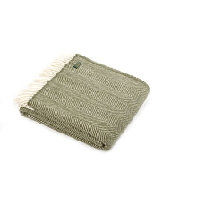 TWEEDMILL 100% PURE NEW WOOL SOFA THROW BLANKET RUG - FISHBONE OLIVE
