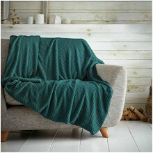 Kinfolk Textile Waffle Throw Honeycomb Blanket Soft Warm Cuddly Sofa Travel Bedspread (Emerald Green, Single - 125 x 150cm)