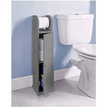 Homme Concept - Free standing Grey wooden Toilet Paper Roll Holder with Shelf, Bathroom Storage Tissue Organizer