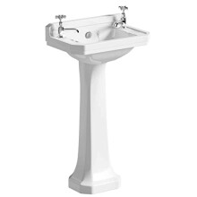 Traditional Cloakroom Pedestal Basin | Compact White Ceramic 2 Hole Bathroom Sink