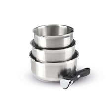 Qulinart - 4-Piece Induction Cookware Set – Set of 3 Stainless Steel Saucepans 16, 18 and 20 cm with Removable Handle – Stainless Steel – Set