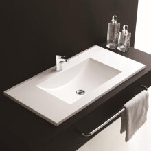 900mm White Ceramic Sink Bathroom Inset Basin Cloakroom Basin, Modern Overflow Wash Basinbowl with Single Tap Hole, Cabinet Mounted Basins Countertop