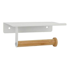 Spirella Tarek Toilet Roll Holder Bamboo Toilet Paper Holder with Smartphone Shelf for Gluing or Drilling White