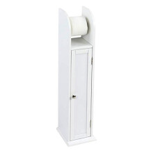 Wooden Toilet Paper Roll | Free Standing Tolet Paper Tissue Roll Holder with Shelf | Wooden Bathroom Storage Organizer Cabinet - White