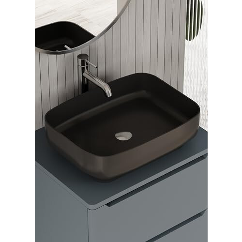 Matte Black Countertop Basin 600mm Rectangular Rounded Basin