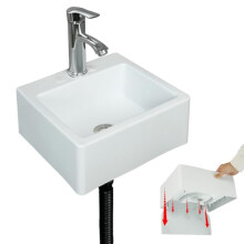 Small Bathroom Sink Wall Mount Bathroom Wash Basin, Bathroom Vessel Above Counter Rectangular No-Drill Installation Self-Adhesive 13 x11.5 Inch Rv