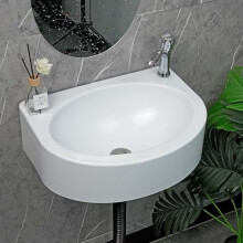 Wall Mount Bathroom Sink 17.7 * 13.4 No-Drill Installation Self-Adhesive Wash Basin with Faucet Hole Floating Vanity for Lavatory Room Basin Plastic