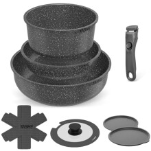 YASHE 9 Piece Pots and Pans Sets with Removable Handles, Non-Stick Cookware Set, Granite Induction Cookwar, Stackable, Easy to Clean, PFOA-Free