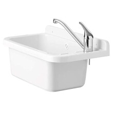 Negrari Pilozzo Wall Basin in Resin, Resistant to Common Use, Moisture Resistant, Drain Kit Included, Indoor and Outdoor, W59 x D34 x H21 cm, White