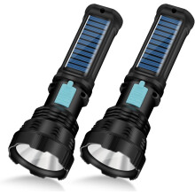 2 Packs Led Solar Flashlight High Lumens Led Solar Handheld Flashlights with IP65 Waterproof for Survival Emergencies Camping