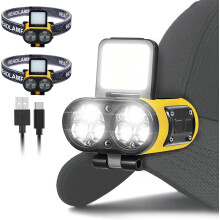 2 Pack Hat Clip Light, Waterproof and Dust-Resistant Design | ABS & PC, 900LM, Strong, Low & Red Light, Ideal for Night Fishing, Hiking and Camping