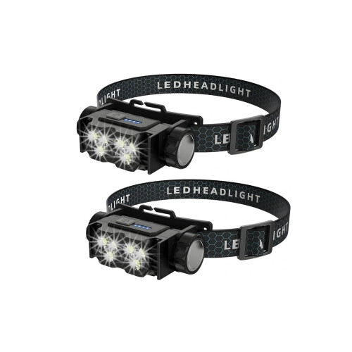2-Pack Helmet Lamp, LED Magnetic Headlight with Type-C Charging, Black
