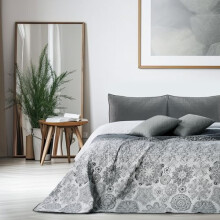 DecoKing 77191 Bedspread 170 x 210 cm Steel Silver White Anthracite Bed Throw Double-Sided White Steel Silver Quilting Alhambra