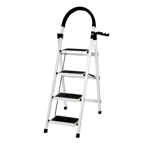 4 Step Folding Step Ladder with Slip Resistant Wide Steps for Kitchen White