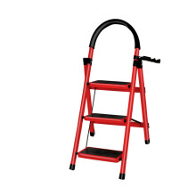 3 Step Folding Step Ladder with Slip Resistant Wide Steps for Kitchen Red